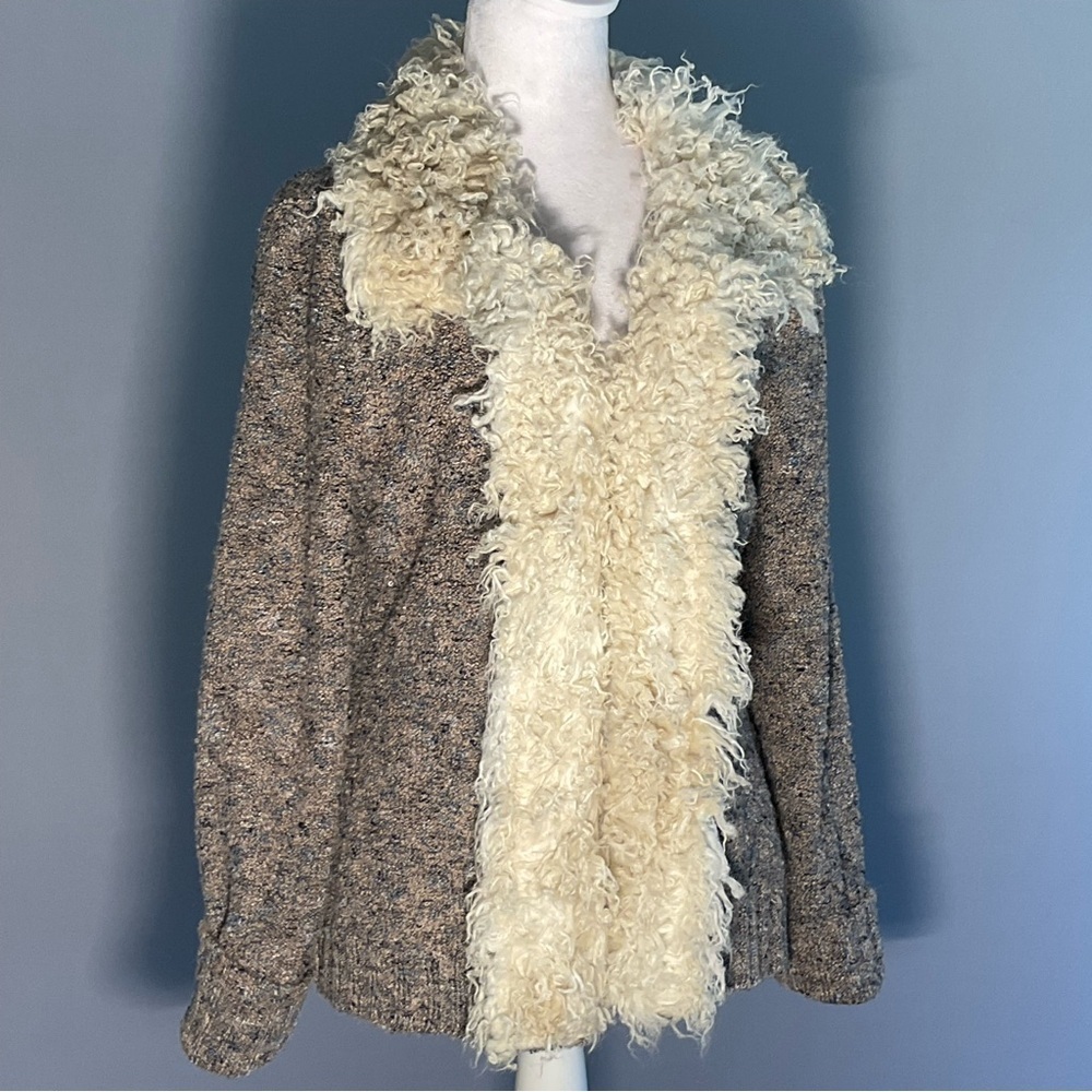 Cozy Ponsesa Faux Fur Trim Sweater Jacket Boho Sherpa Cardigan Coat Size L - Picture 5 of 16